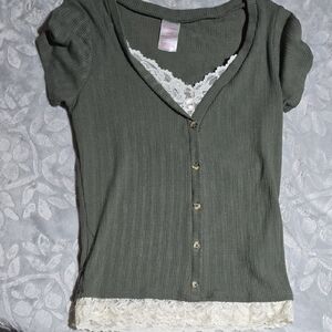 No Boundaries Green Ribbed Blouse